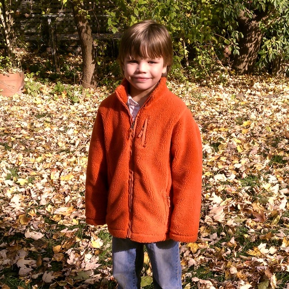 Kids cozy Fleece Jacket, Orange, Lands’ End,  size 6x/7 (L) - Picture 2 of 5